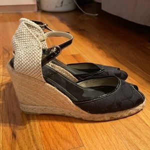 Coach black logo peep toe wedge. Good condition!